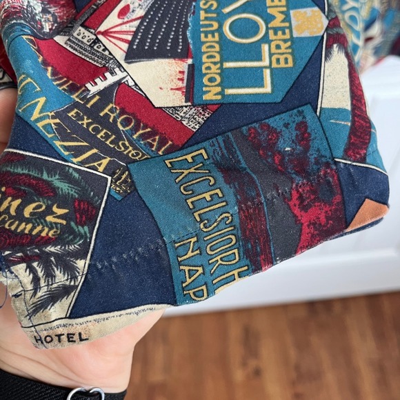 Polo Ralph Lauren Mens Postcard AOP Short Sleeve Button Down Large VTG 90s rayon - Picture 5 of 5